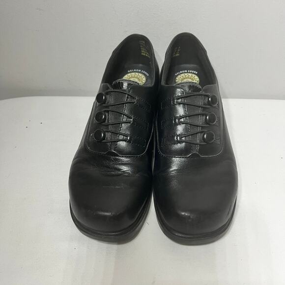 Earth Shoe Sophia Black Leather Oxford Slip On Chunky Goth Grunge Casual 7 - Picture 3 of 9